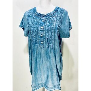 J. Jill Denim shirt chambray blouse blue pleated baby doll western women's XS